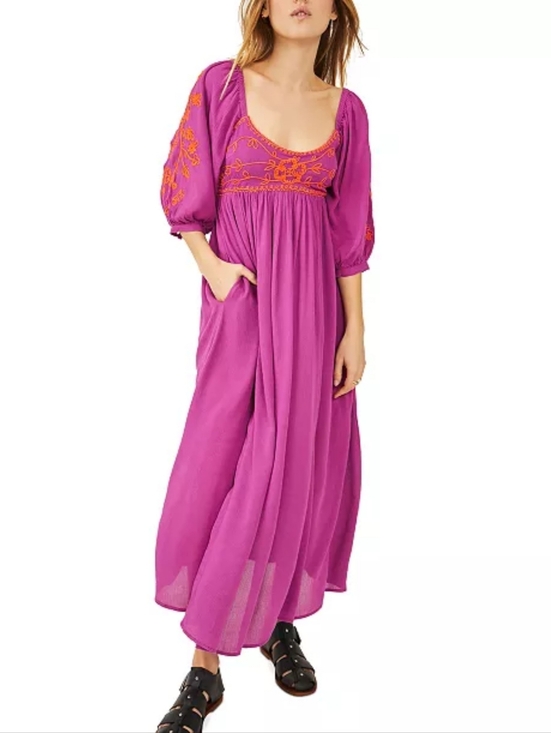 Free People Dresses & Skirts - Free People Wedgewood Maxi Dress Purple With Orange Embroidery